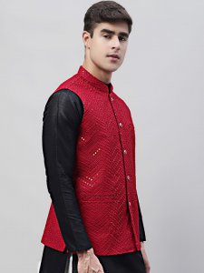 Mandarin Collar Embroidered Sequins Nehru Jacket