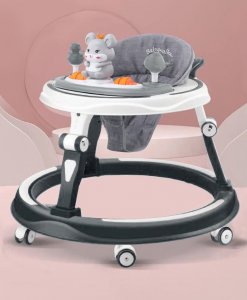 Baby Multi Function Adjustable Height Baby Walker with Toy Bar & Music - Blue White