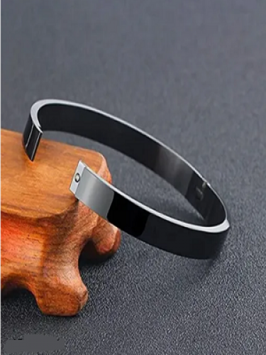 Latest High Polished Titanium Black Stainless Steel Bracelet Lock Kada For Man & Boys