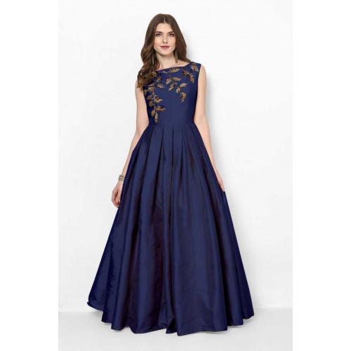 Embroidered Silk Blend Semi Stitched Flared/A-line Gown  (Blue)