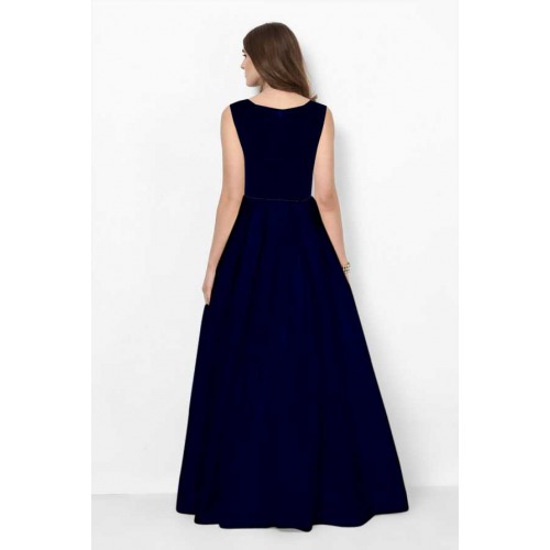 Embroidered Silk Blend Semi Stitched Flared/A-line Gown  (Blue)
