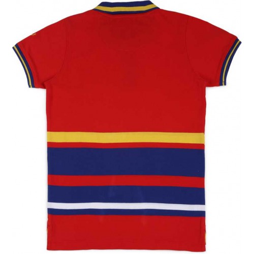 Boys Striped Pure Cotton T Shirt  (Red, Pack of 1) 