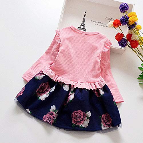 QMQ Spring Autumn Printed Toddler Girls Dress (Pink, 3-4 Years) 