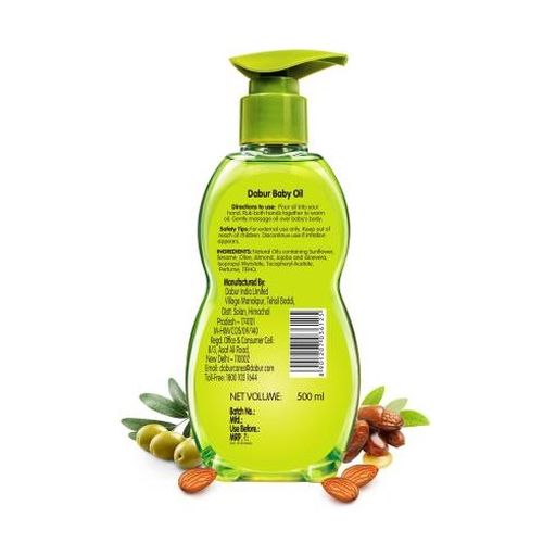Dabur Baby Oil Contains Jojoba, Olives & Almonds|pH balanced with No Paraben & Phthalates  (500 ml)