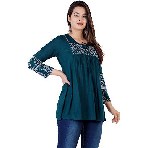 Women's Stylish Black Casual Embroidered Regular Fit for Girls and Women's 3/4th Sleeve Top Vol3 Vol1