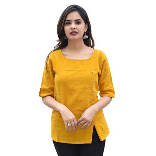Women's Cotton Regular Fit Tops Yellow