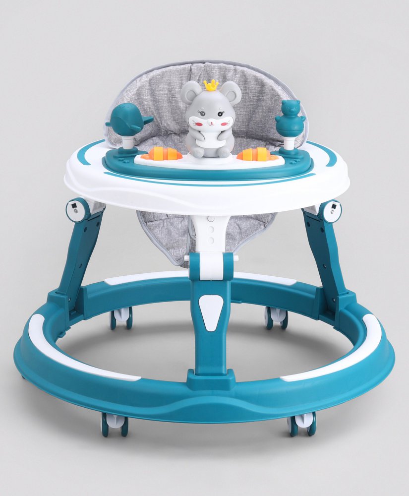 Baby Multi Function Adjustable Height Baby Walker with Toy Bar & Music - Blue White