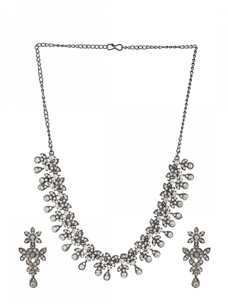 Silver-Plated Stone-Studded Jewellery Set